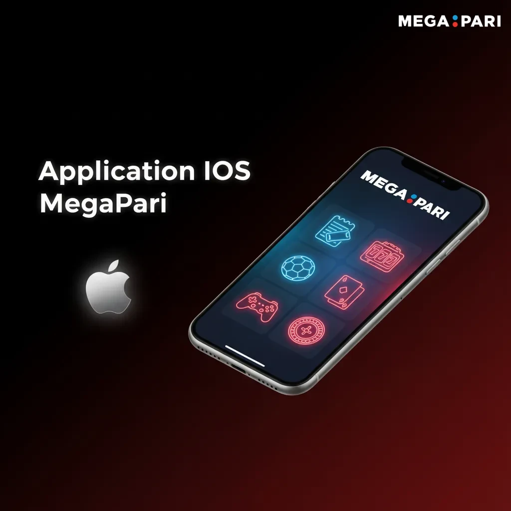 Écran de l’app iOS MegaPari sur iPhone et iPad, paris et casino, gratuite, iOS 12+, 200 Mo requis et paiements/retraits