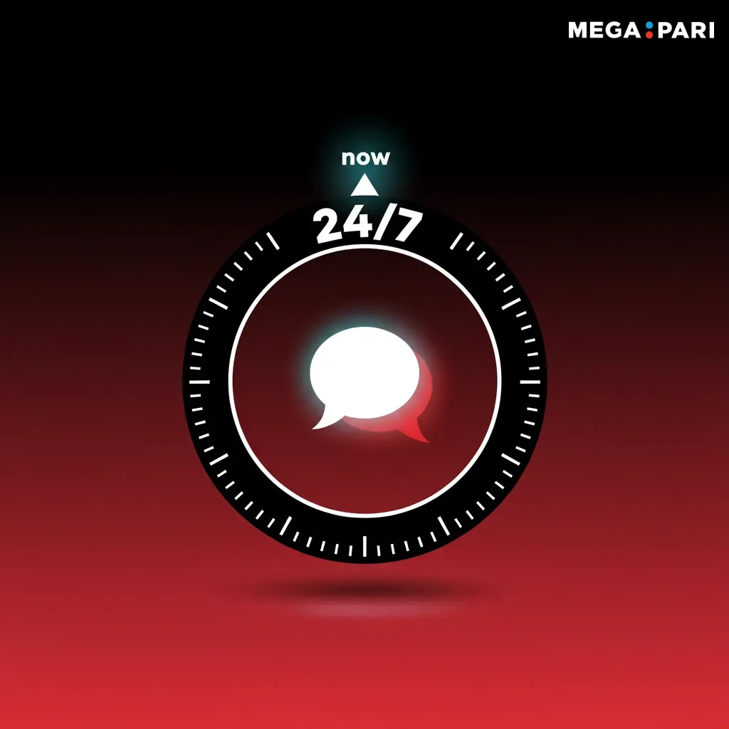 Assistance chat en direct MegaPari 24/7 FR/EN, réponse 1–2 min. Accès via icône site ou Menu > Aide sur l’app.