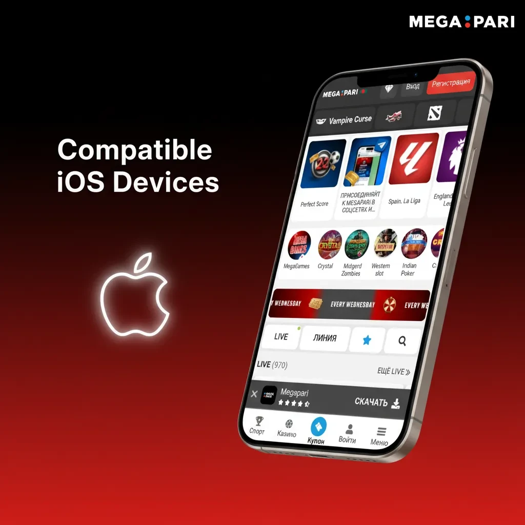 List of compatible iOS devices: iPhone X–15 series, including mini/Pro/Max variants, and recent iPads.