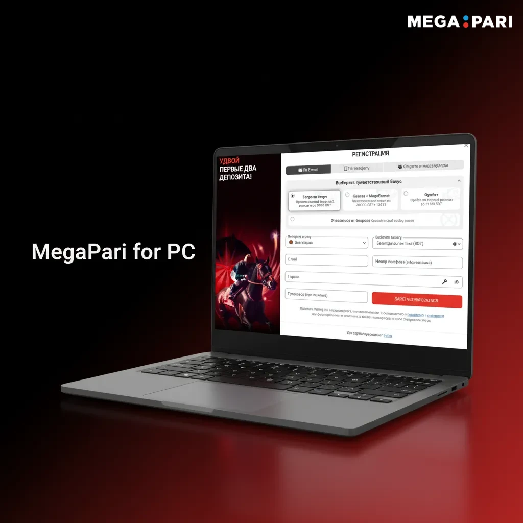 MegaPari website on a desktop browser for Windows or macOS—no app required for full betting and gaming on PC.