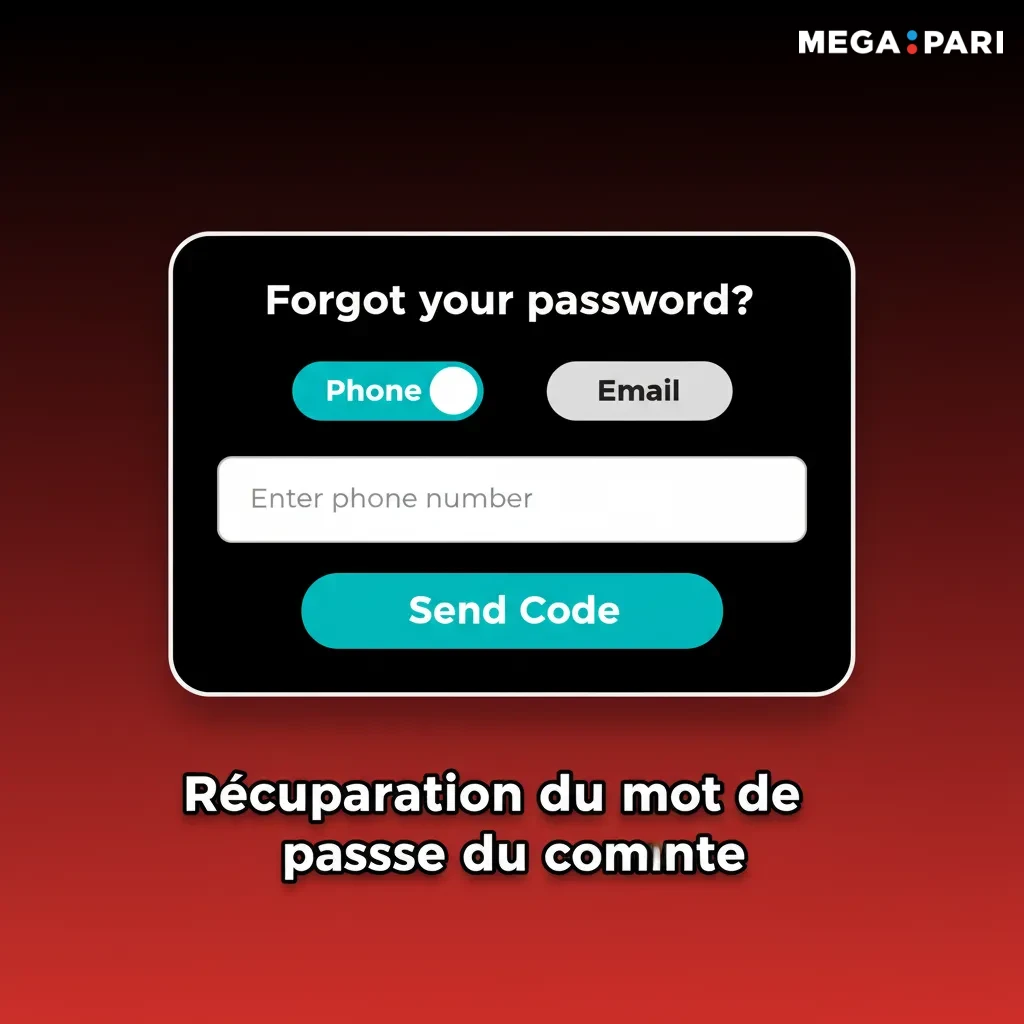Récupération du mot de passe: Mot de passe oublié, e-mail ou SMS, entrer le code, créer un nouveau mot de passe.
