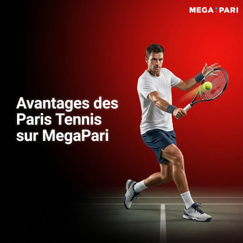 Interface de paris tennis MegaPari montrant tournois majeurs, cotes en direct et options de pari variées