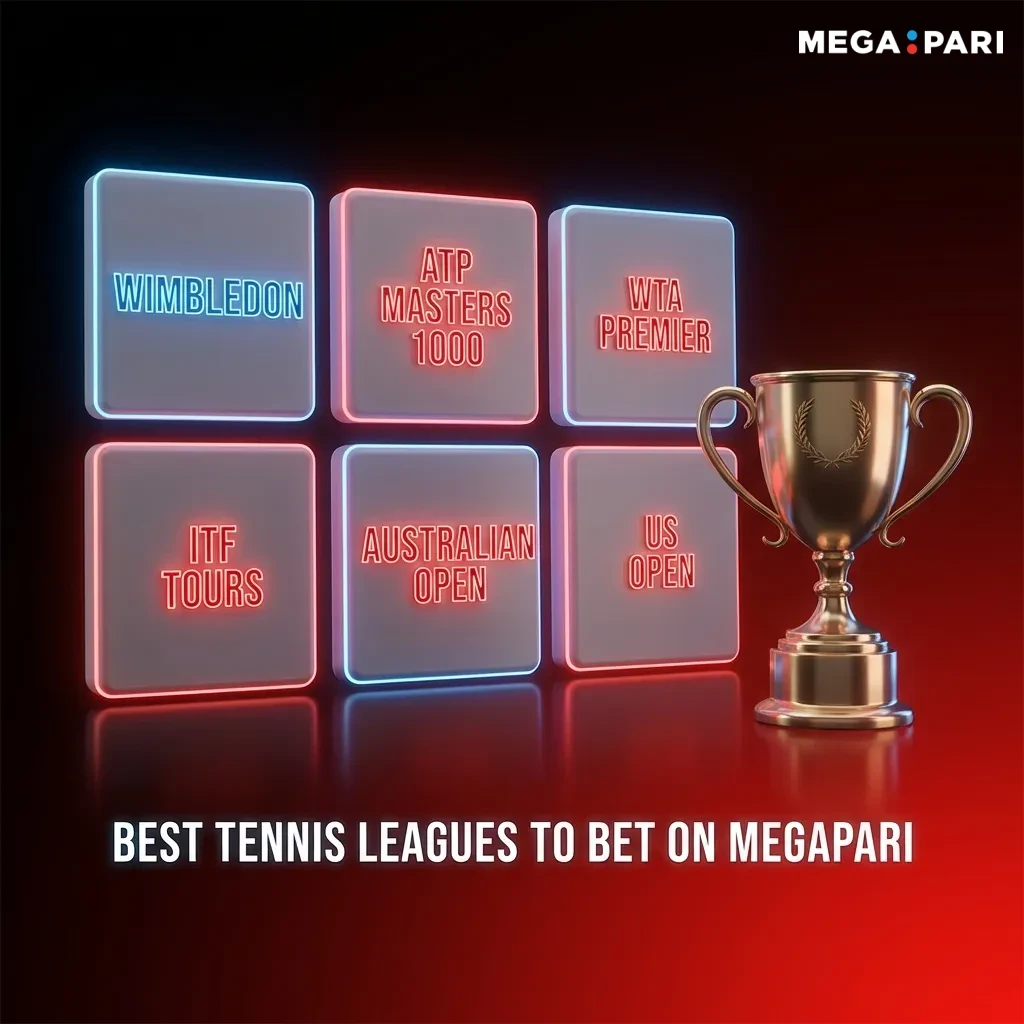 Tennis betting options on MegaPari showing Grand Slams, ATP/WTA tours, and major tournament leagues with competitive odds