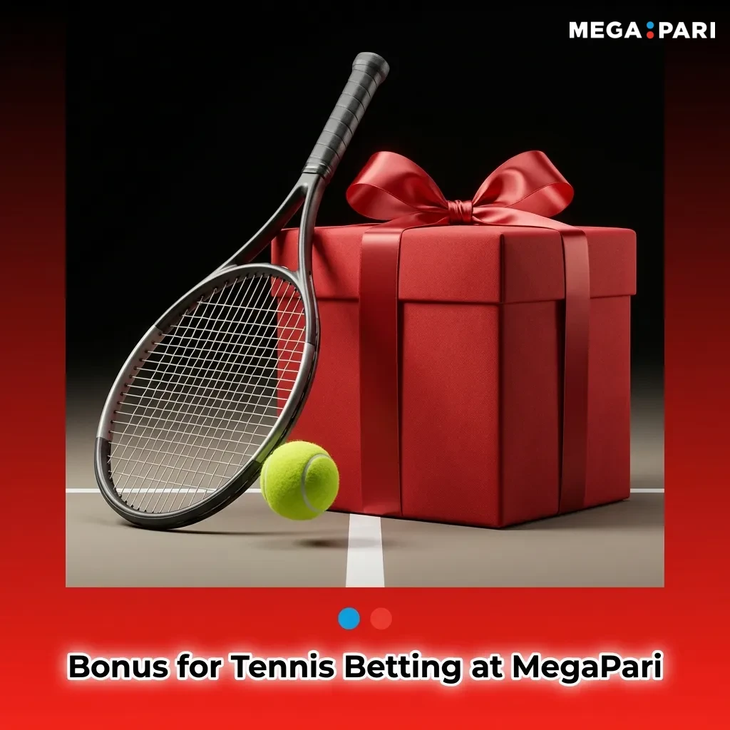 MegaPari tennis betting bonus offer showing 100% matched deposit up to ₹20,000 for new users with wagering requirements
