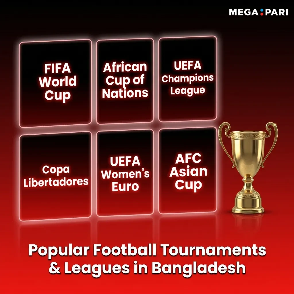 Football tournaments and leagues available for betting in Bangladesh, including international and domestic competitions